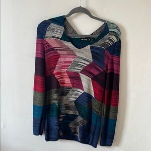 NIC+ZOE Multicolor Geometric Knit Oversized Sweater